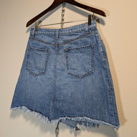 BLDWN Women Andie Frayed Fringe Asymmetric Hem Denim Jean High Waist Mini Sz 27 - Picture 3 of 8